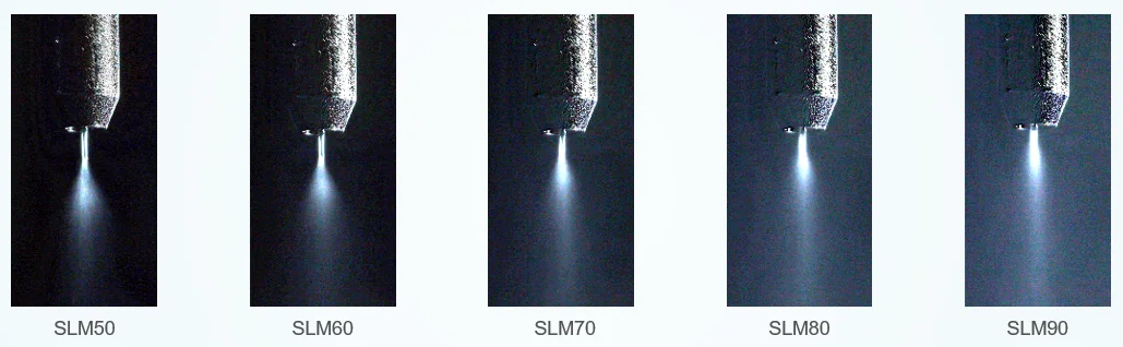 Liquid fuel spray from the MITIS air-blast atomizer at increasing atomizing air flow